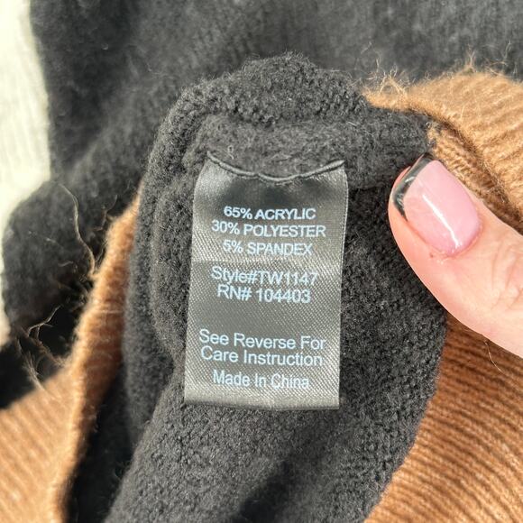 The Workshop Women's Color Block Sweater Funnel Neck Half Zip Small Brown Black - Picture 6 of 6